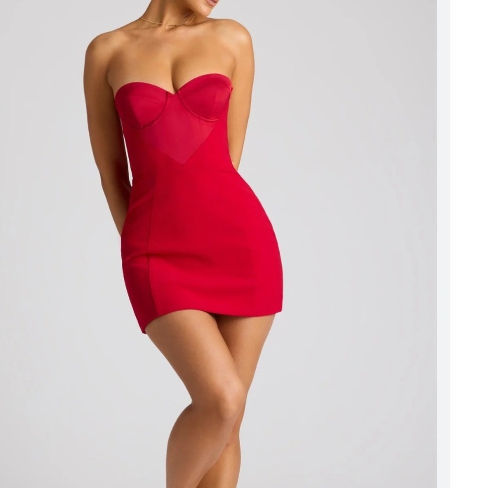 Oh Polly Eliska Strapless A-Line Mini Dress Fiery Red Corset NEW Size 0 feminine - Picture 2 of 13